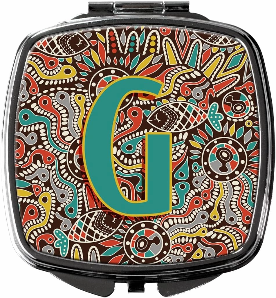 Caroline's Treasures CJ2013-GSCM Letter G Retro Tribal Alphabet Initial Compact Mirror Decorative Travel Makeup Mirror for Women Girls Gifts Pocket Makeup Mirror Folding Handheld