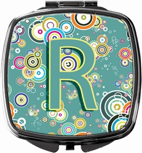 Caroline's Treasures CJ2015-RSCM Letter R Circle Circle Teal Initial Alphabet Compact Mirror Decorative Travel Makeup Mirror for Women Girls Gifts Pocket Makeup Mirror Folding Handheld