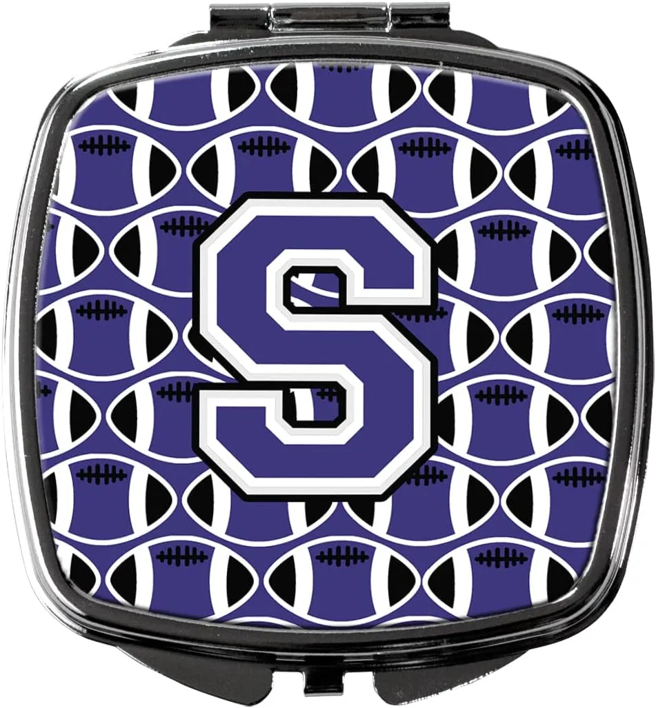 Caroline's Treasures CJ1068-SSCM Letter S Football Purple and White Compact Mirror Decorative Travel Makeup Mirror for Women Girls Gifts Pocket Makeup Mirror Folding Handheld