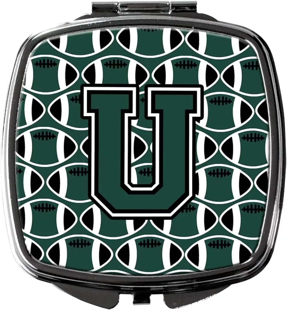 Caroline's Treasures CJ1071-USCM Letter U Football Green and White Compact Mirror Decorative Travel Makeup Mirror for Women Girls Gifts Pocket Makeup Mirror Folding Handheld