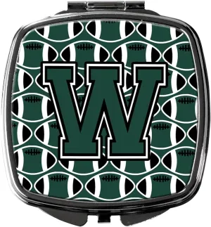 Caroline's Treasures CJ1071-WSCM Letter W Football Green and White Compact Mirror Decorative Travel Makeup Mirror for Women Girls Gifts Pocket Makeup Mirror Folding Handheld