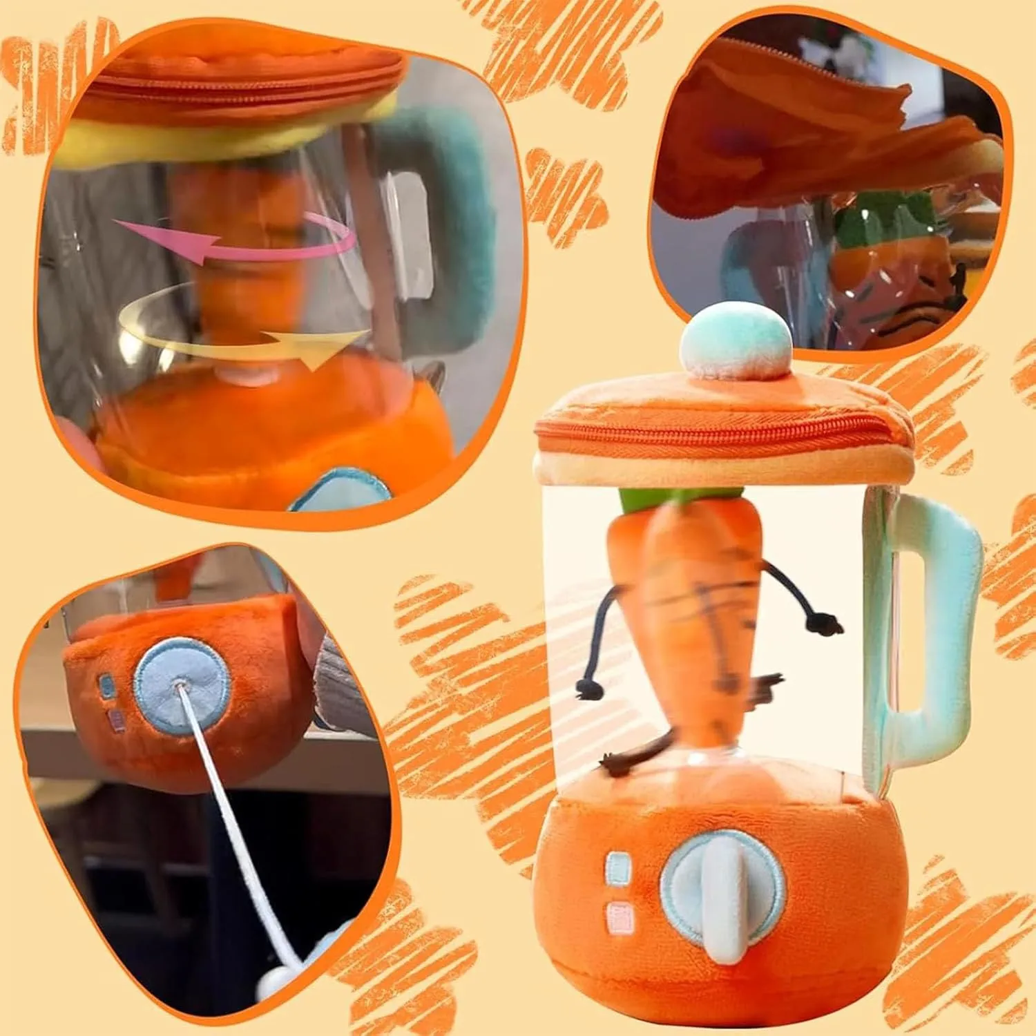 Carrot Blender Plush Toy with Spinning Carrot – Funny Carrots in Blender Plush for Play or Gift (Strawberries)