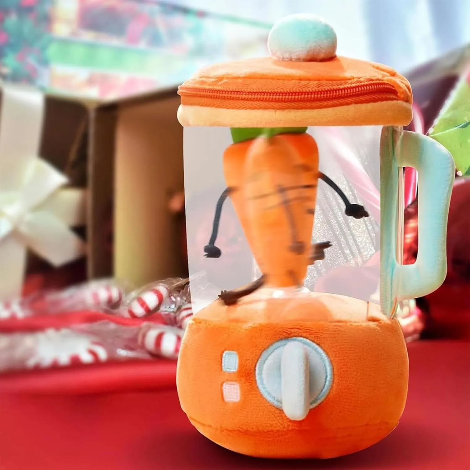 Carrot Blender Plush Toy with Spinning Carrot – Funny Carrots in Blender Plush for Play or Gift (Strawberries)