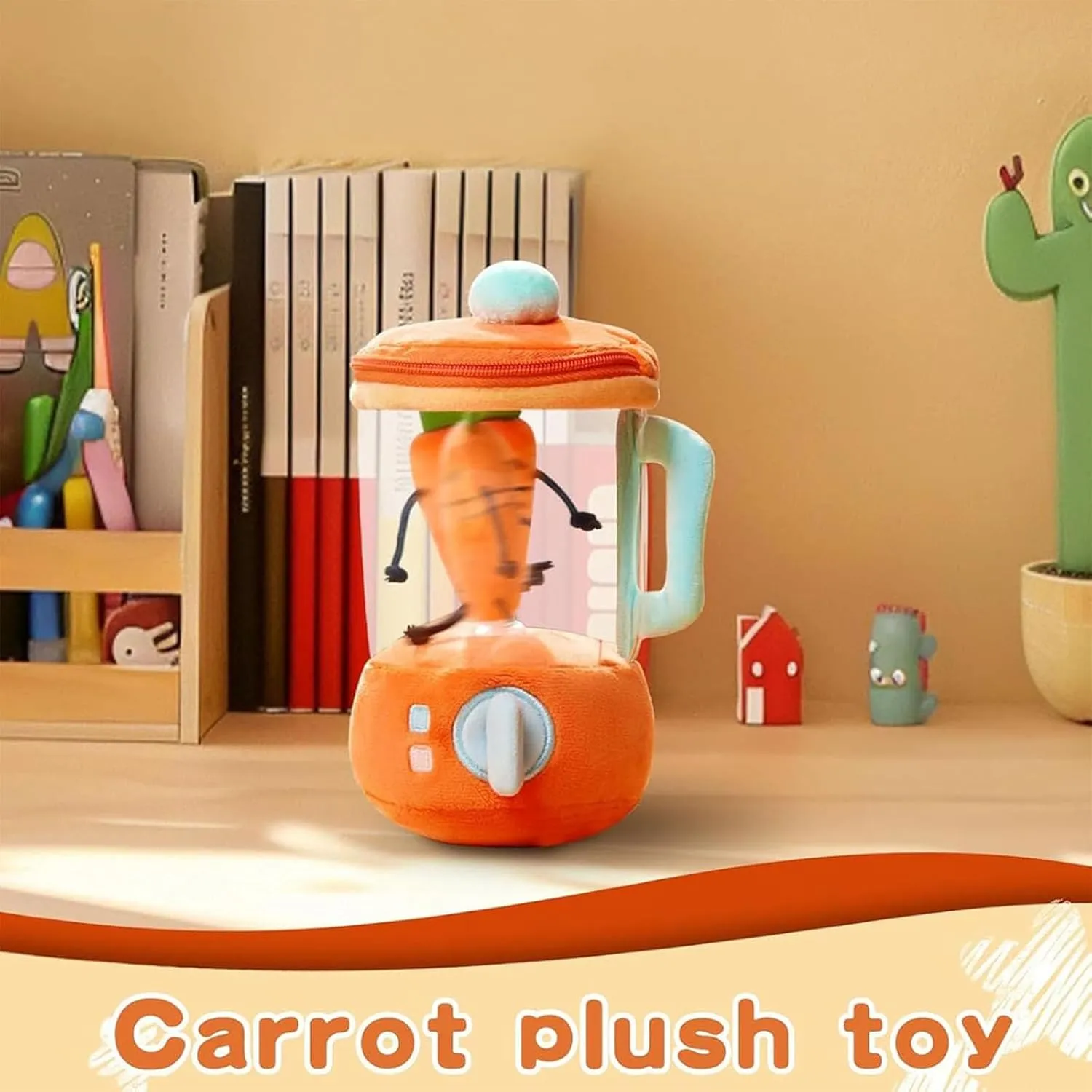 Carrot Blender Plush Toy with Spinning Carrot – Funny Carrots in Blender Plush for Play or Gift (Strawberries)