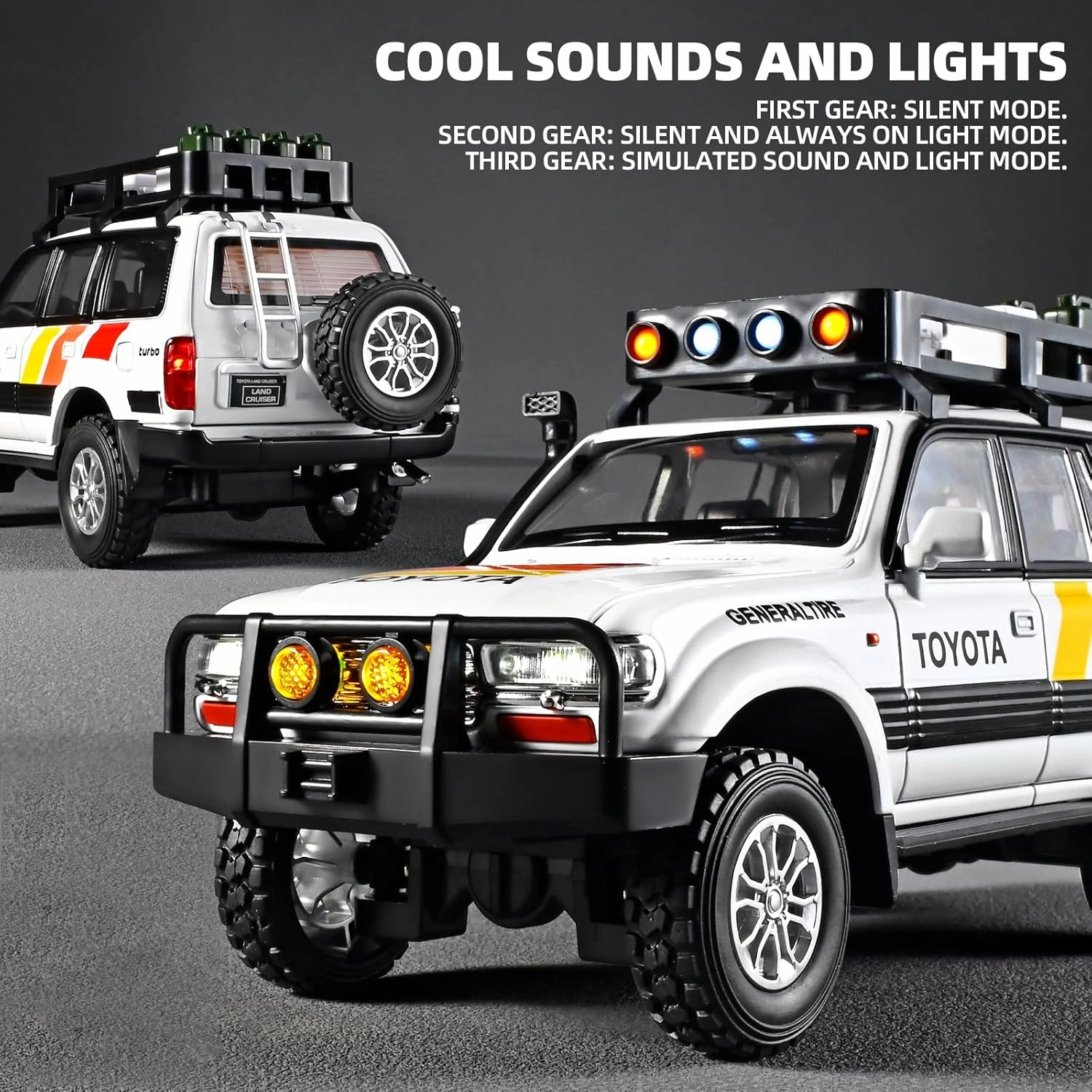 Cars for Boys 1/24 Diecast Car Land Cruiser LC80 Model,Pull Back Cars with Light and Sound,Die Cast Metal Landcruiser Car Model Collectible,Cars for Kids Ages 4-8（White）