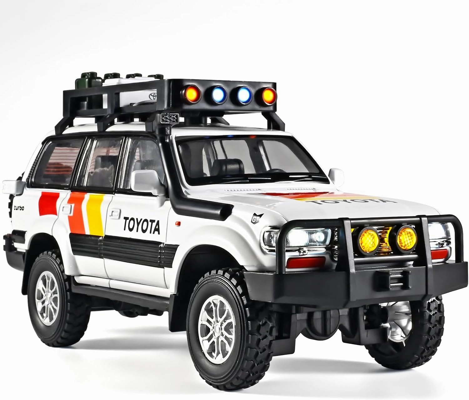 Cars for Boys 1/24 Diecast Car Land Cruiser LC80 Model,Pull Back Cars with Light and Sound,Die Cast Metal Landcruiser Car Model Collectible,Cars for Kids Ages 4-8（White）