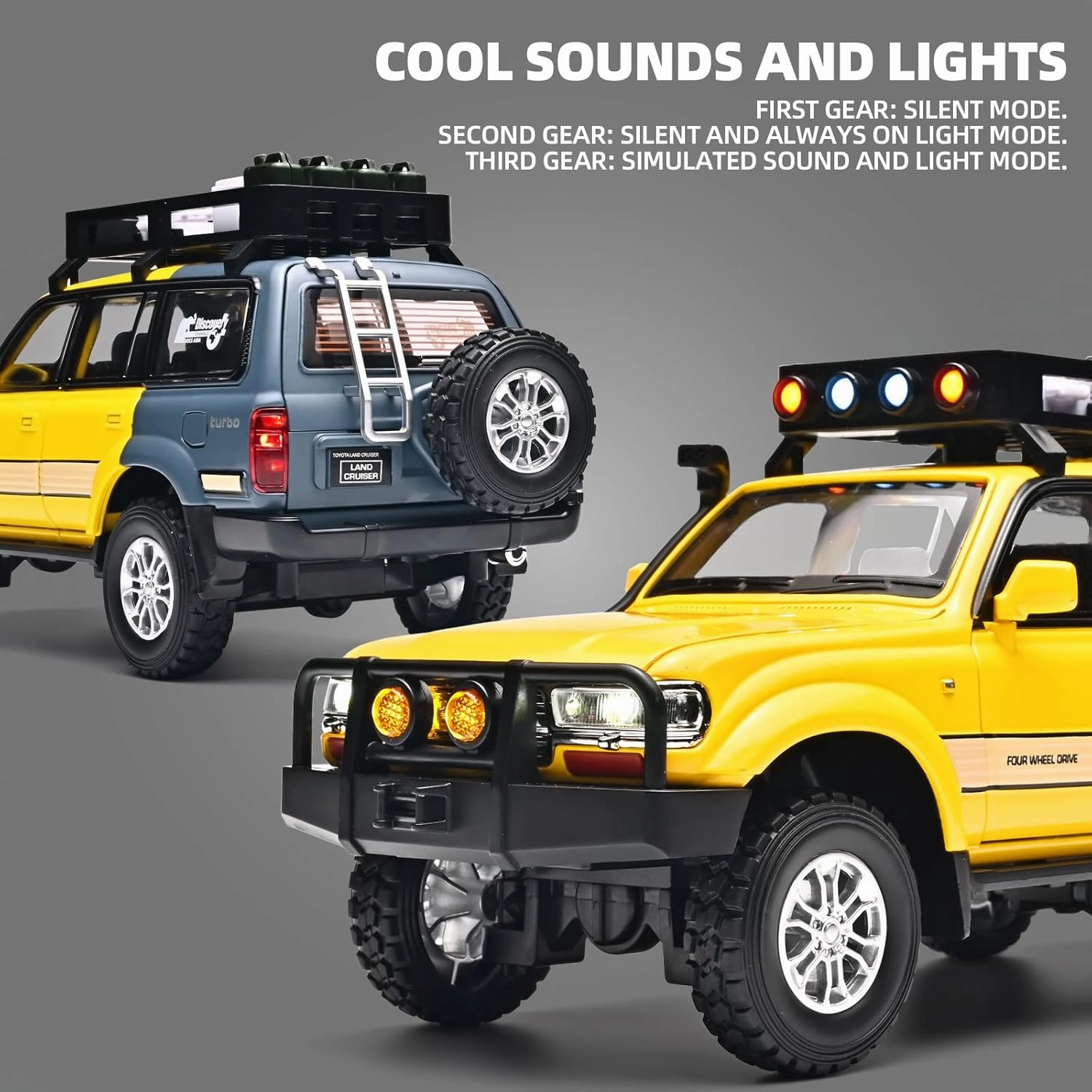 Cars for Boys 1/24 Diecast Car Land Cruiser LC80 Model,Pull Back Cars with Light and Sound,Die Cast Metal Landcruiser Car Model Collectible,Cars for Kids Ages 4-8（Yellow）