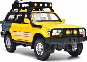 Cars for Boys 1/24 Diecast Car Land Cruiser LC80 Model,Pull Back Cars with Light and Sound,Die Cast Metal Landcruiser Car Model Collectible,Cars for Kids Ages 4-8（Yellow）