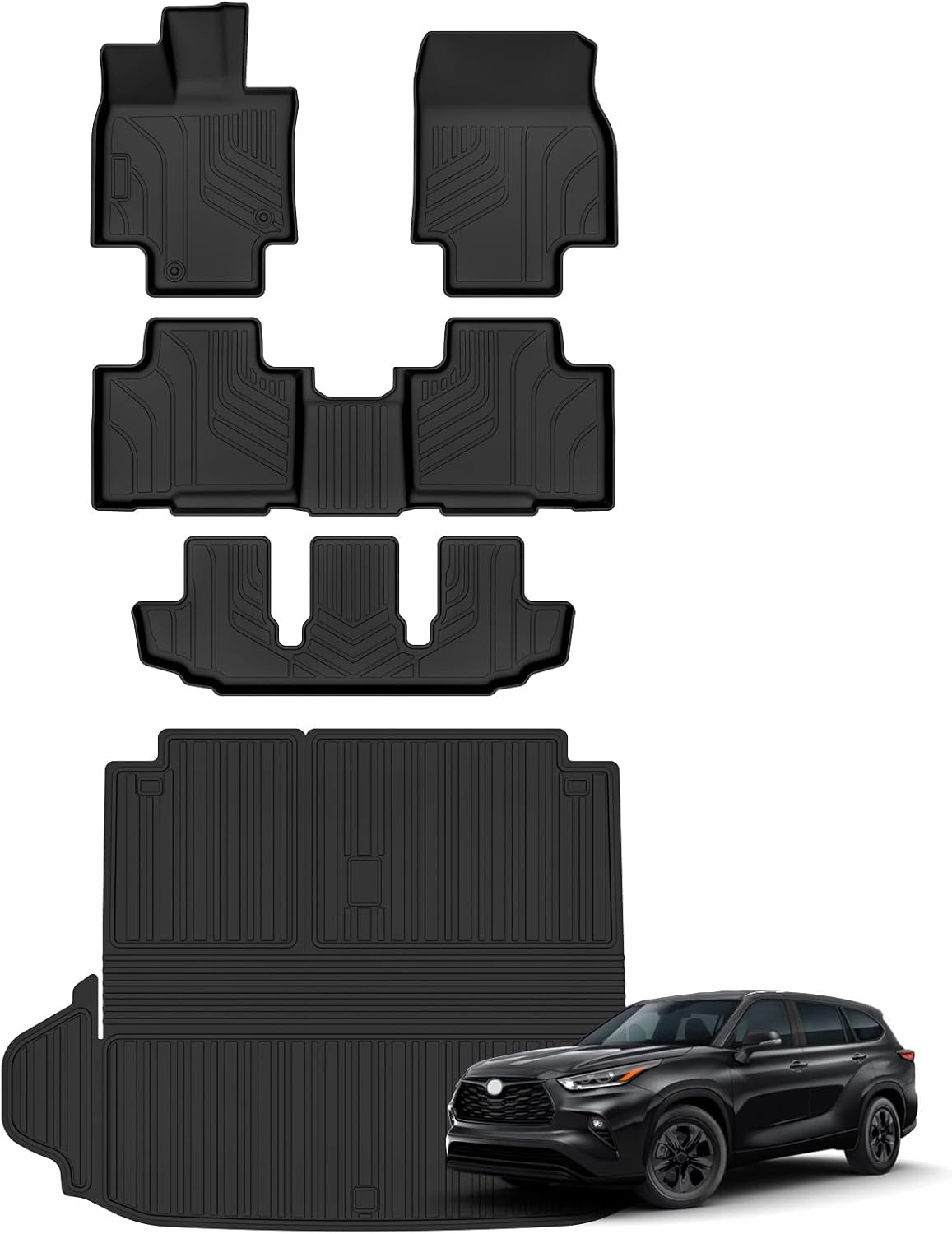 Cartist Floor Mats & Cargo Liner Custom Fit for Toyota Highlander 2020-2024 2025 7-Seater (NOT for Hybrid) All Weather Cargo Liners for Highlander Accessories Carpet Protection TPE Odorless