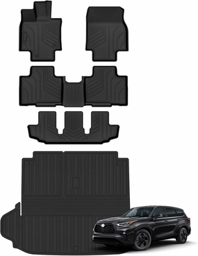 Cartist Floor Mats & Cargo Liner Custom Fit for Toyota Highlander 2020-2024 2025 7-Seater (NOT for Hybrid) All Weather Cargo Liners for Highlander Accessories Carpet Protection TPE Odorless