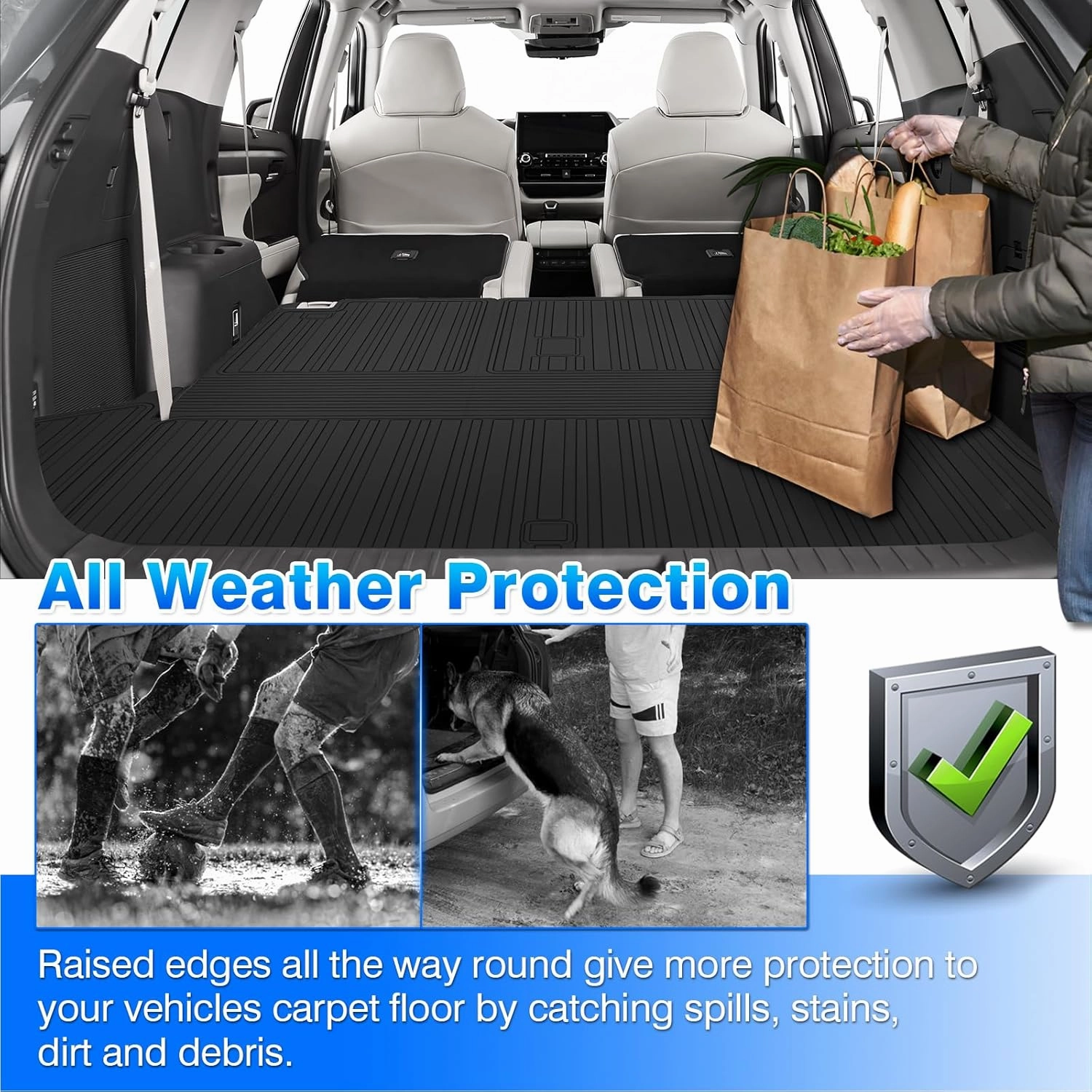 Cartist Floor Mats & Cargo Liner Custom Fit for Toyota Highlander 2020-2024 2025 7-Seater (NOT for Hybrid) All Weather Cargo Liners for Highlander Accessories Carpet Protection TPE Odorless