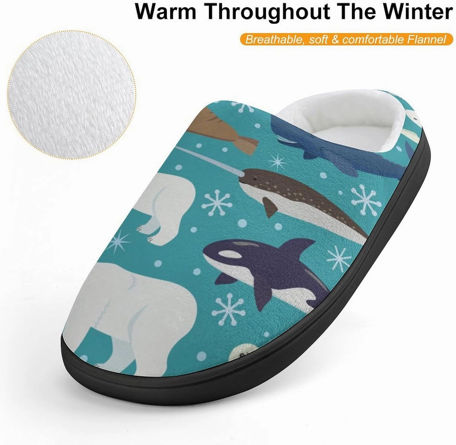 Cartoon Animals of Seal And Whale Print Slippers for Boys Girls Home Cotton Slippers Non-Slip Warm Little Kids Slippers