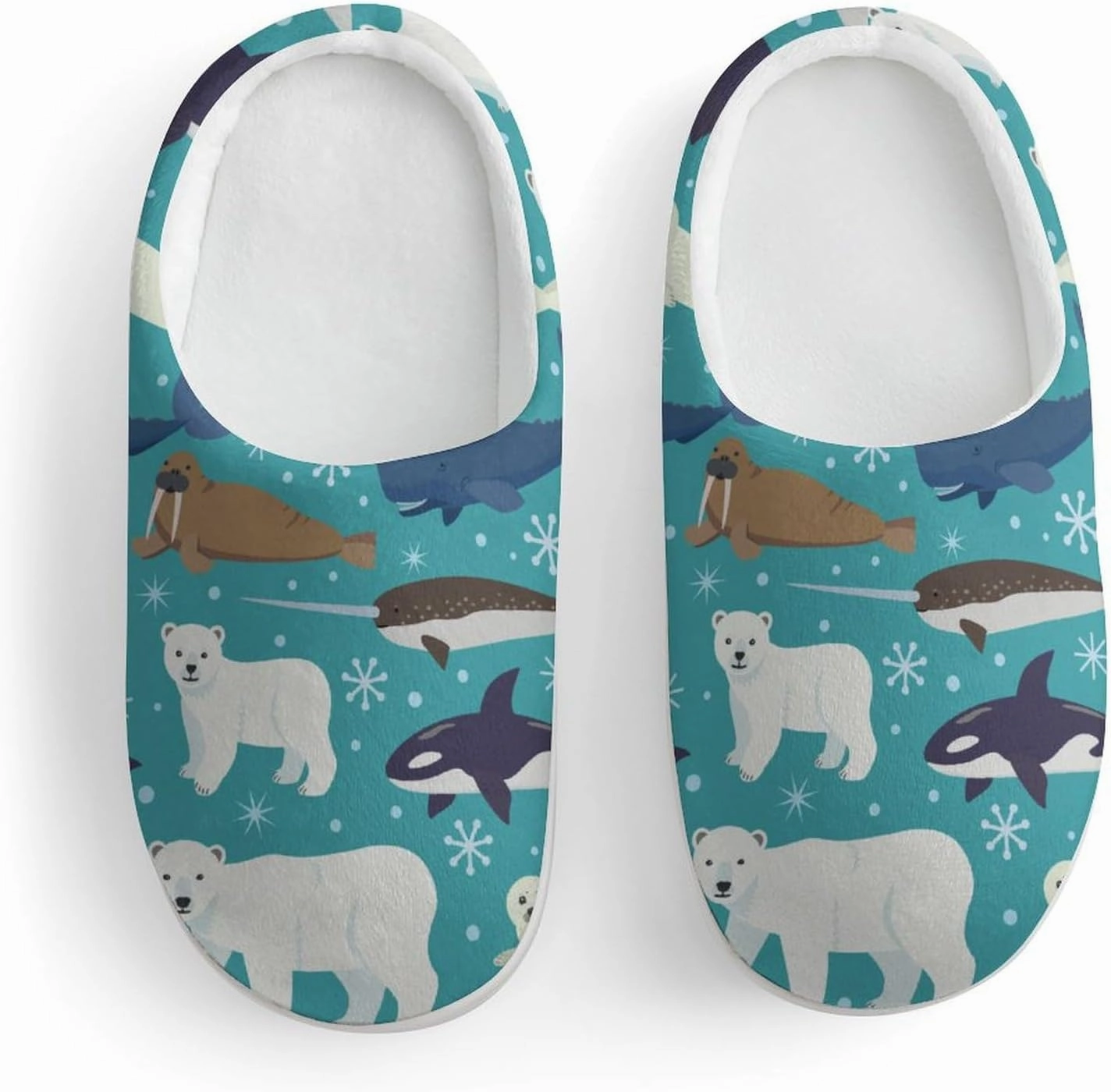 Cartoon Animals of Seal And Whale Print Slippers for Boys Girls Home Cotton Slippers Non-Slip Warm Little Kids Slippers