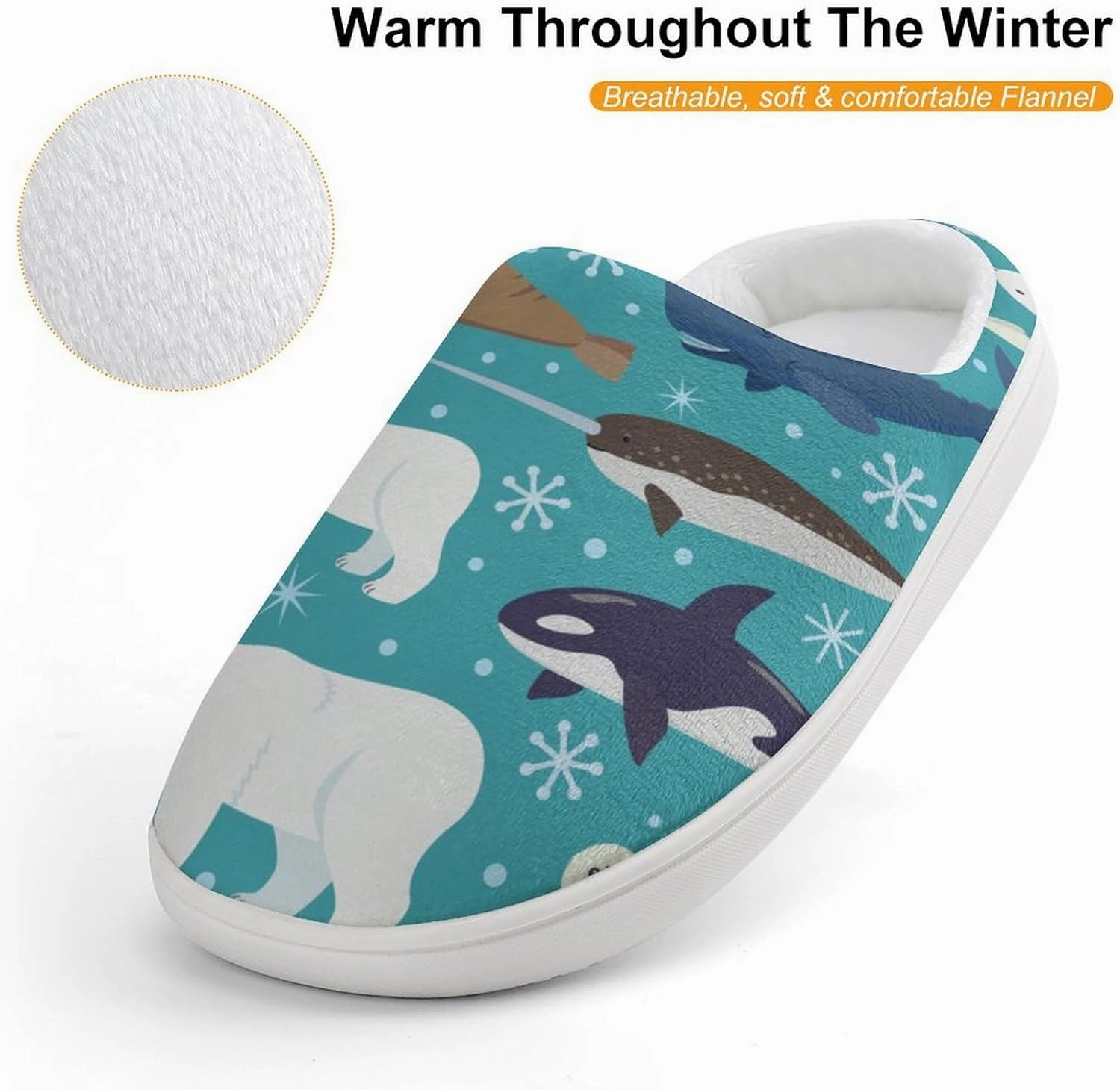 Cartoon Animals of Seal And Whale Print Slippers for Boys Girls Home Cotton Slippers Non-Slip Warm Little Kids Slippers