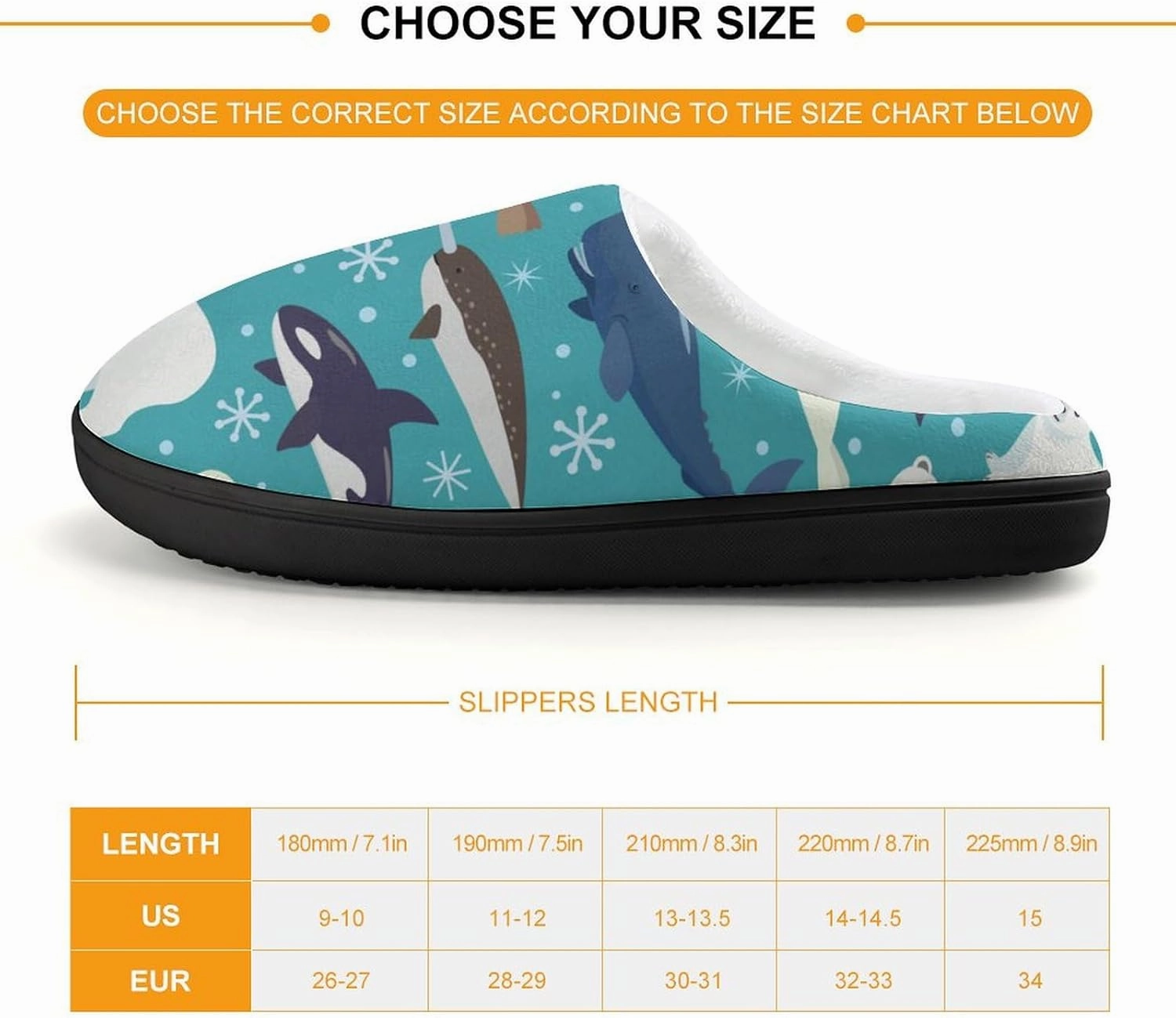 Cartoon Animals of Seal And Whale Print Slippers for Boys Girls Home Cotton Slippers Non-Slip Warm Little Kids Slippers