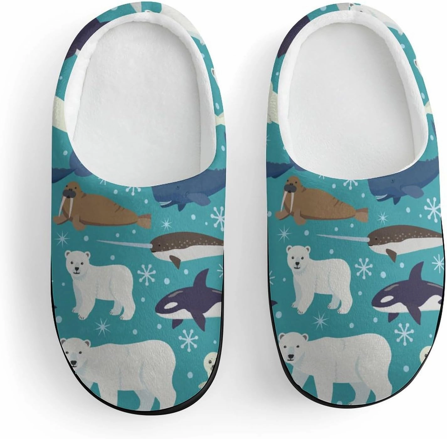 Cartoon Animals of Seal And Whale Print Slippers for Boys Girls Home Cotton Slippers Non-Slip Warm Little Kids Slippers