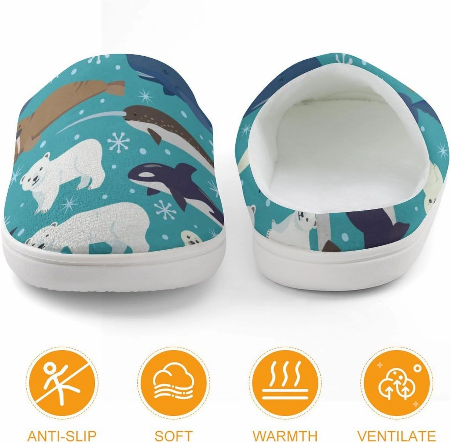 Cartoon Animals of Seal And Whale Print Slippers for Boys Girls Home Cotton Slippers Non-Slip Warm Little Kids Slippers