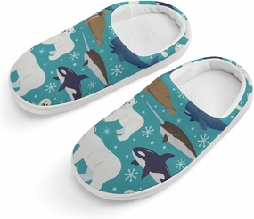 Cartoon Animals of Seal And Whale Print Slippers for Boys Girls Home Cotton Slippers Non-Slip Warm Little Kids Slippers