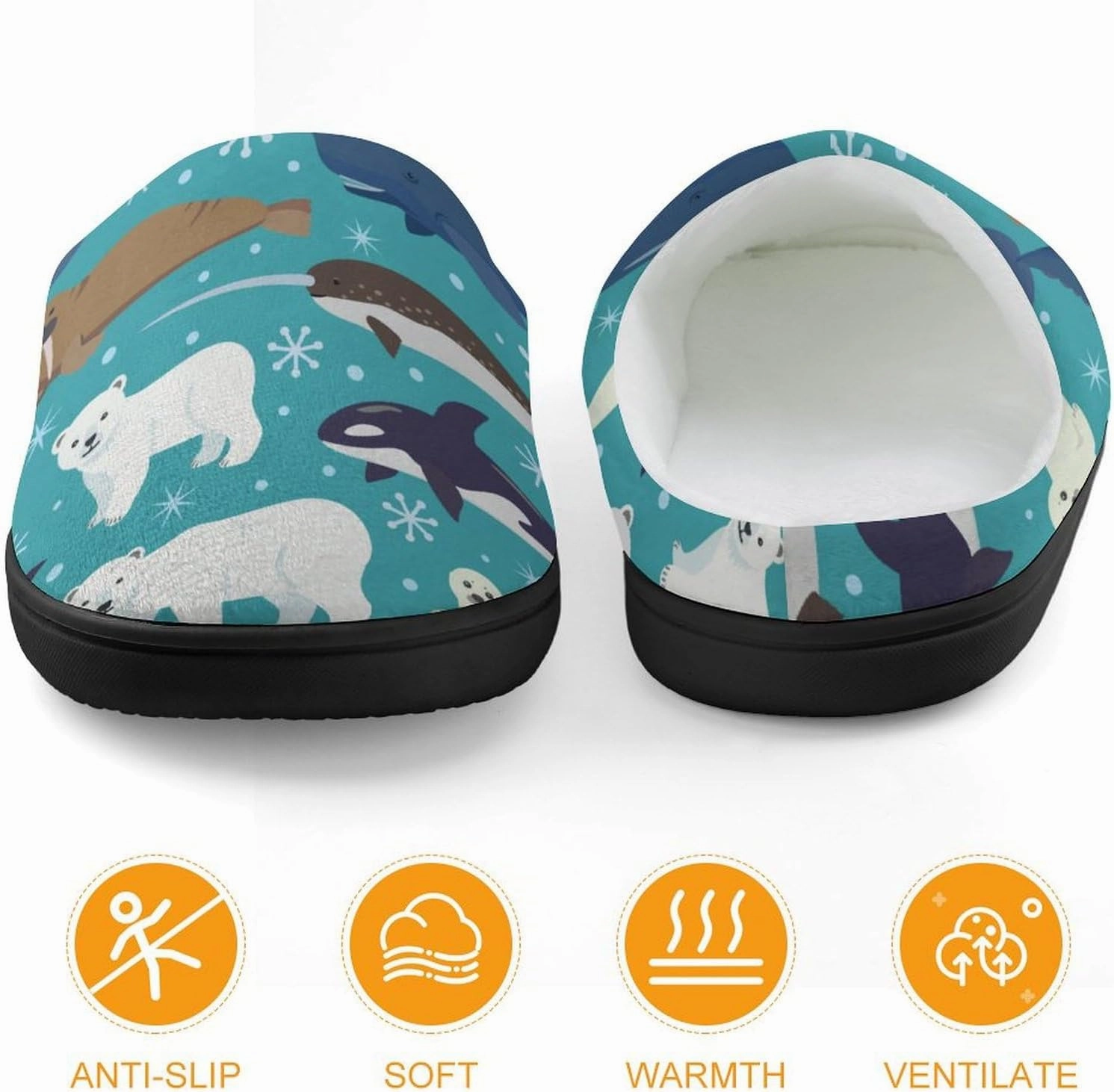 Cartoon Animals of Seal And Whale Print Slippers for Boys Girls Home Cotton Slippers Non-Slip Warm Little Kids Slippers