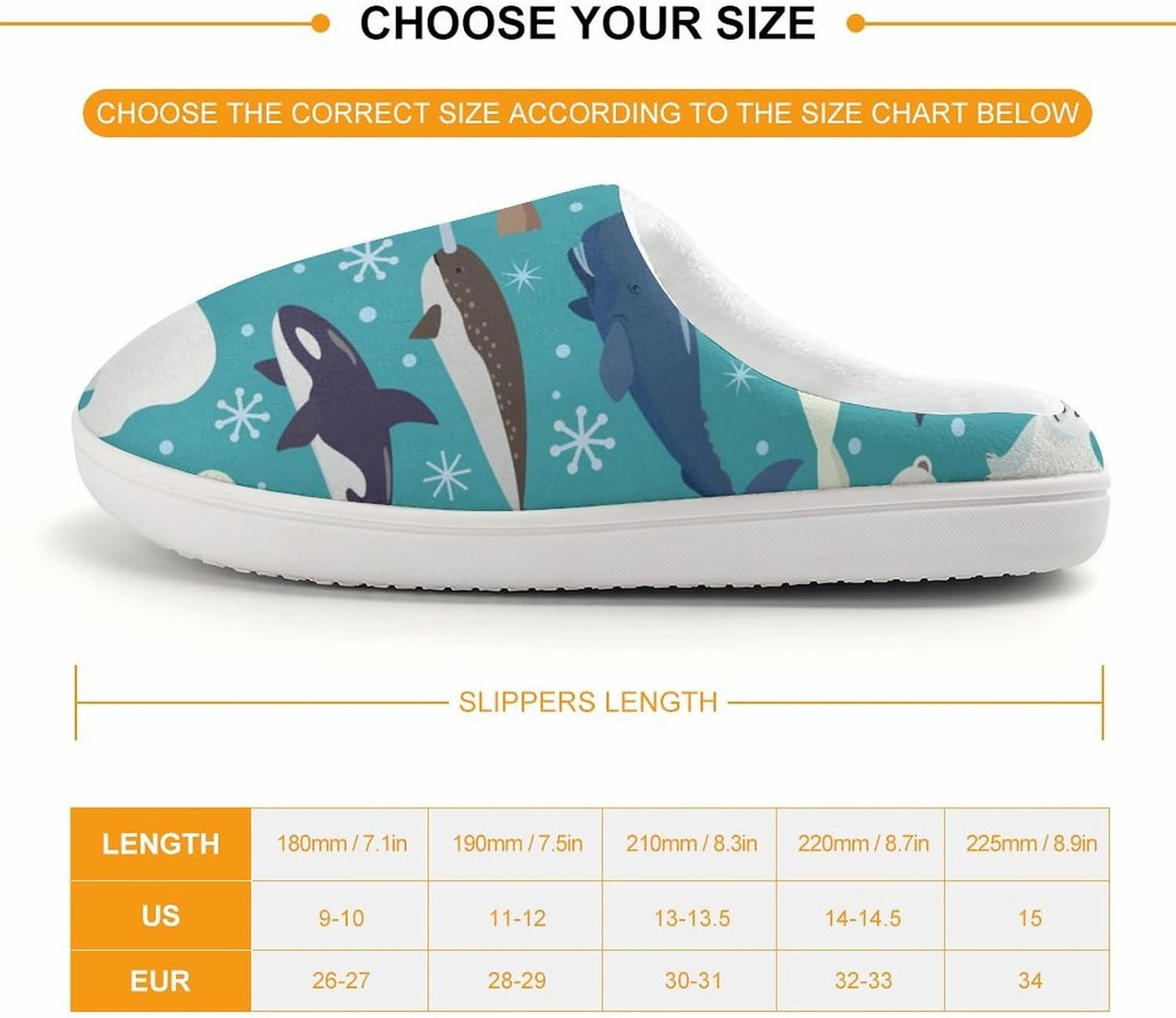Cartoon Animals of Seal And Whale Print Slippers for Boys Girls Home Cotton Slippers Non-Slip Warm Little Kids Slippers