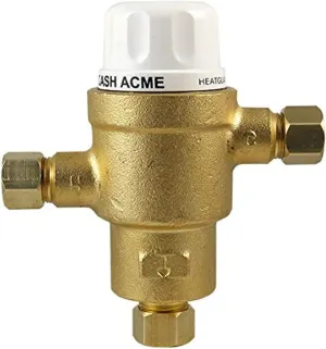 Cash Acme 3/8 Inch HG145 Thermostatic Mixing Valve with Compression Connections and Integral Checks, Brass Plumbing Fitting, 24524