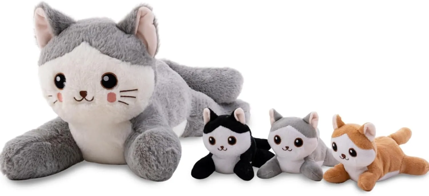 Cat Stuffed Animal, Stuffed Cat with Baby Inside, Mommy Cat Stuffed Animal with Babies Set, Cat Plush Gifts for Kids, Boys on Christmas, Birthday 20in