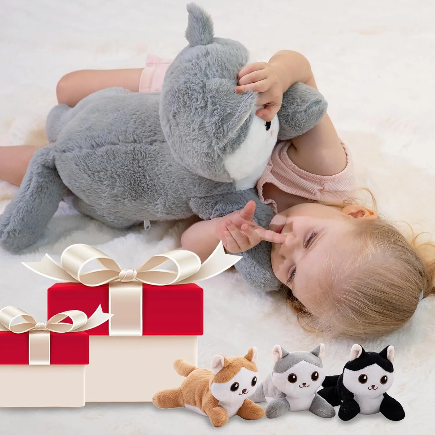 Cat Stuffed Animal, Stuffed Cat with Baby Inside, Mommy Cat Stuffed Animal with Babies Set, Cat Plush Gifts for Kids, Boys on Christmas, Birthday 20in