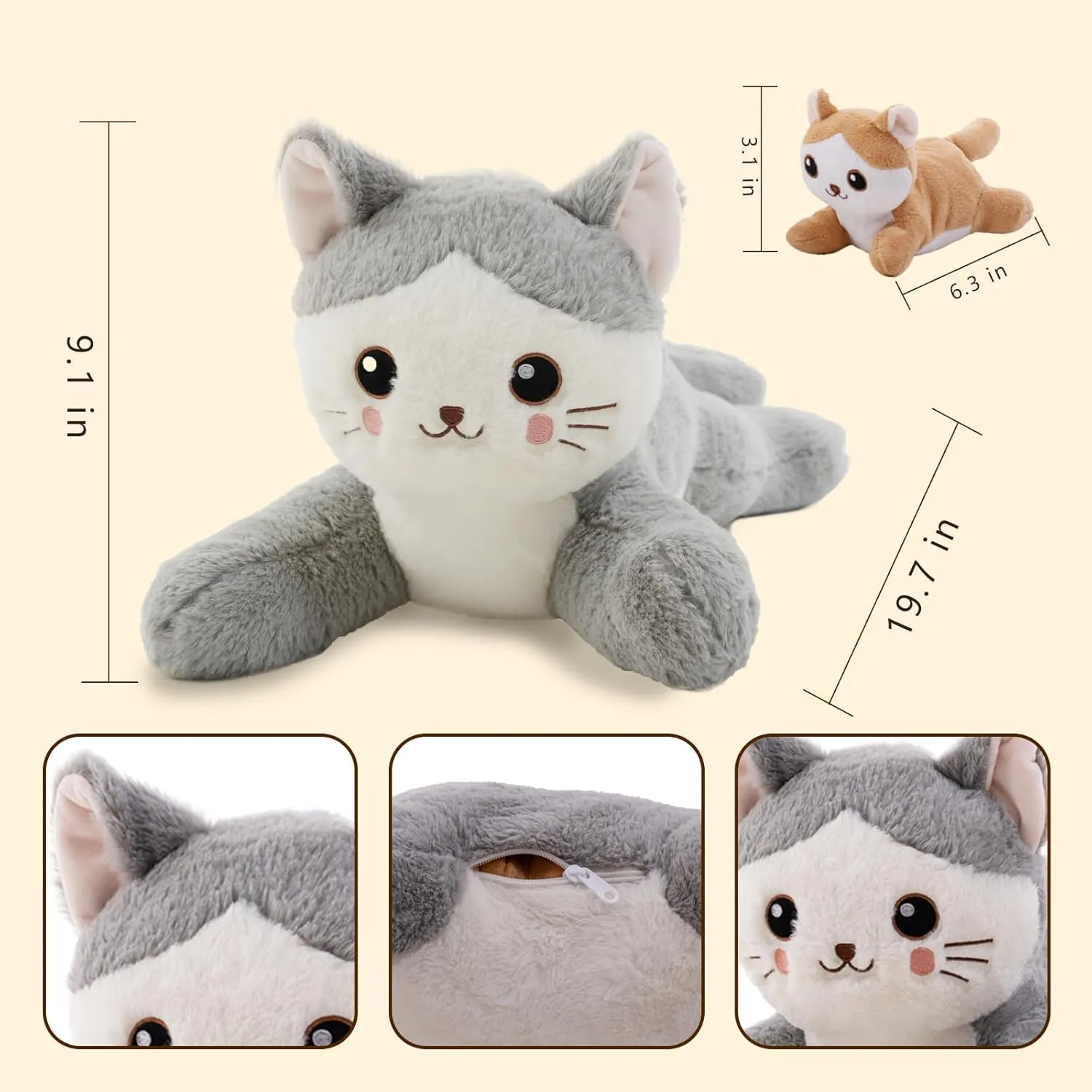Cat Stuffed Animal, Stuffed Cat with Baby Inside, Mommy Cat Stuffed Animal with Babies Set, Cat Plush Gifts for Kids, Boys on Christmas, Birthday 20in