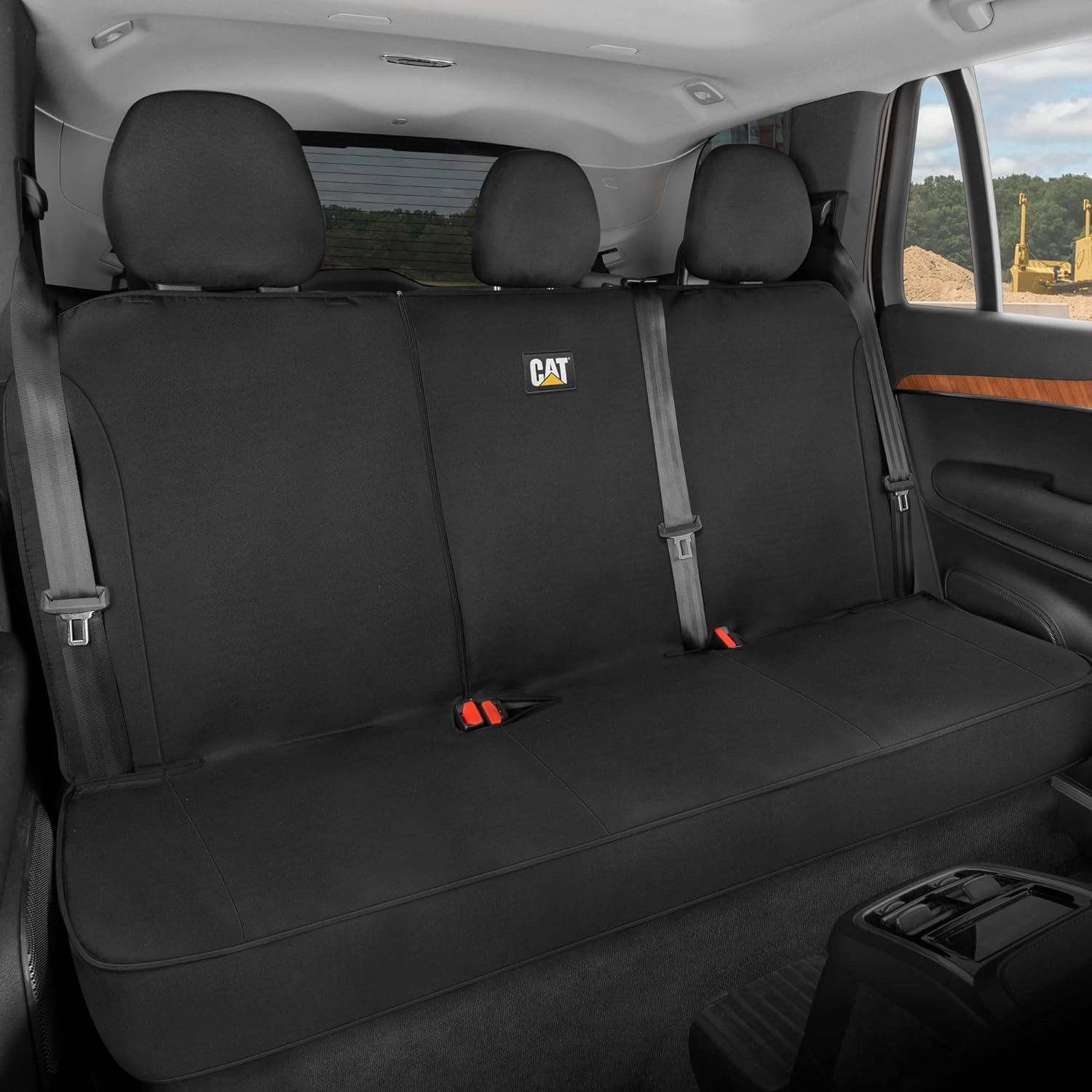 Cat Flexfit™ Black Rear Seat Cover for Car, SUV, & Truck - Durable Canvas Material Back Car Seat Covers 60/40 Split Bench Protector - Back Seat Cover & Back Seat Protector Interior Accessories