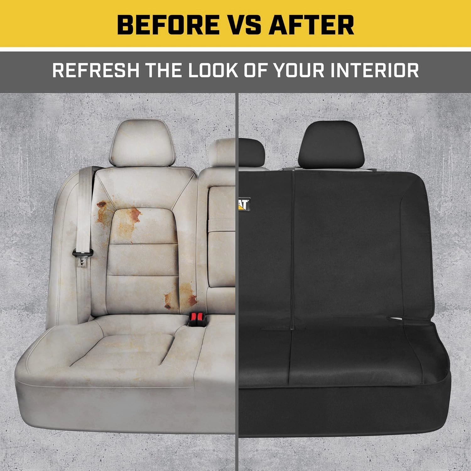 Cat Flexfit™ Black Rear Seat Cover for Car, SUV, & Truck - Durable Canvas Material Back Car Seat Covers 60/40 Split Bench Protector - Back Seat Cover & Back Seat Protector Interior Accessories