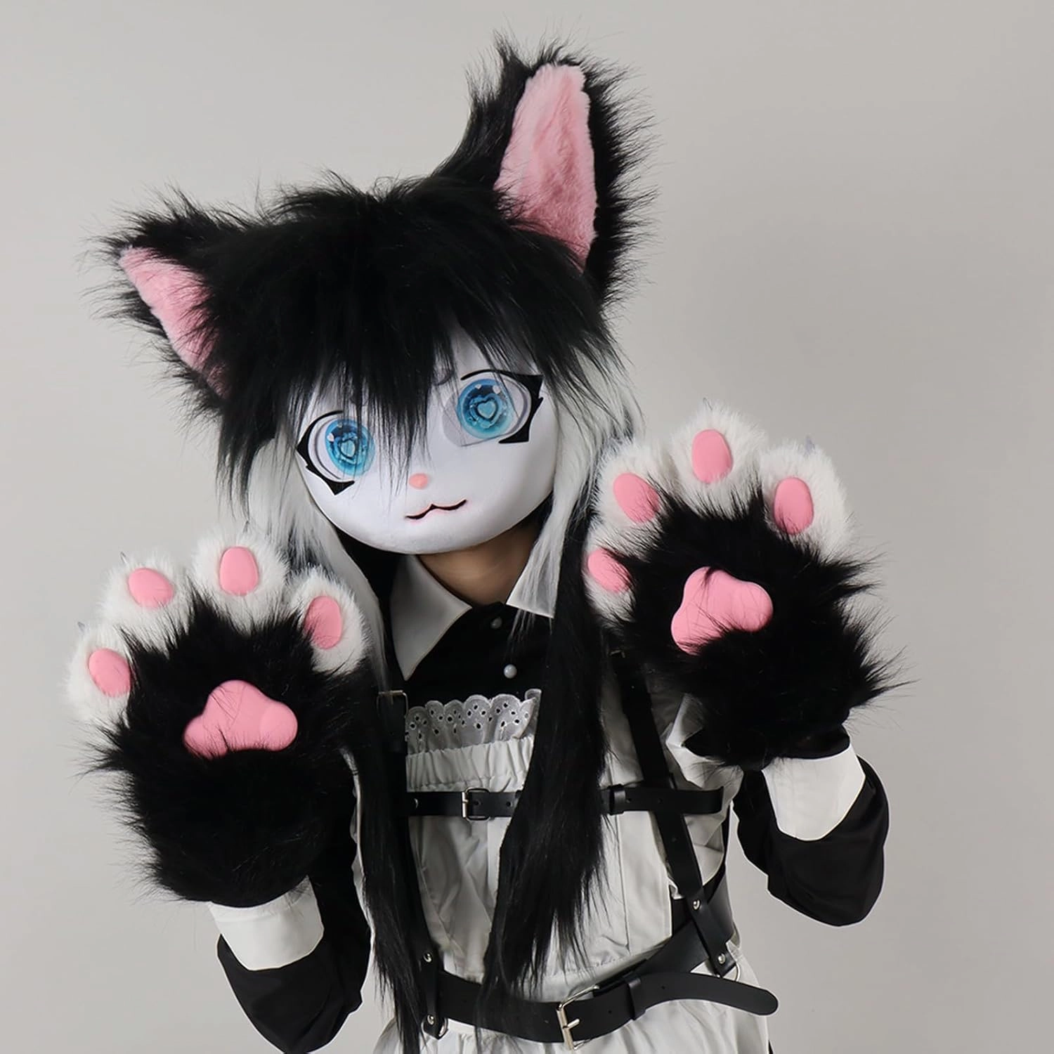 Cat Paw Mittens Gloves Furry Shoes Fursuit Animal Head Mask Halloween Masquerade Cosplay Costume Accessories Set