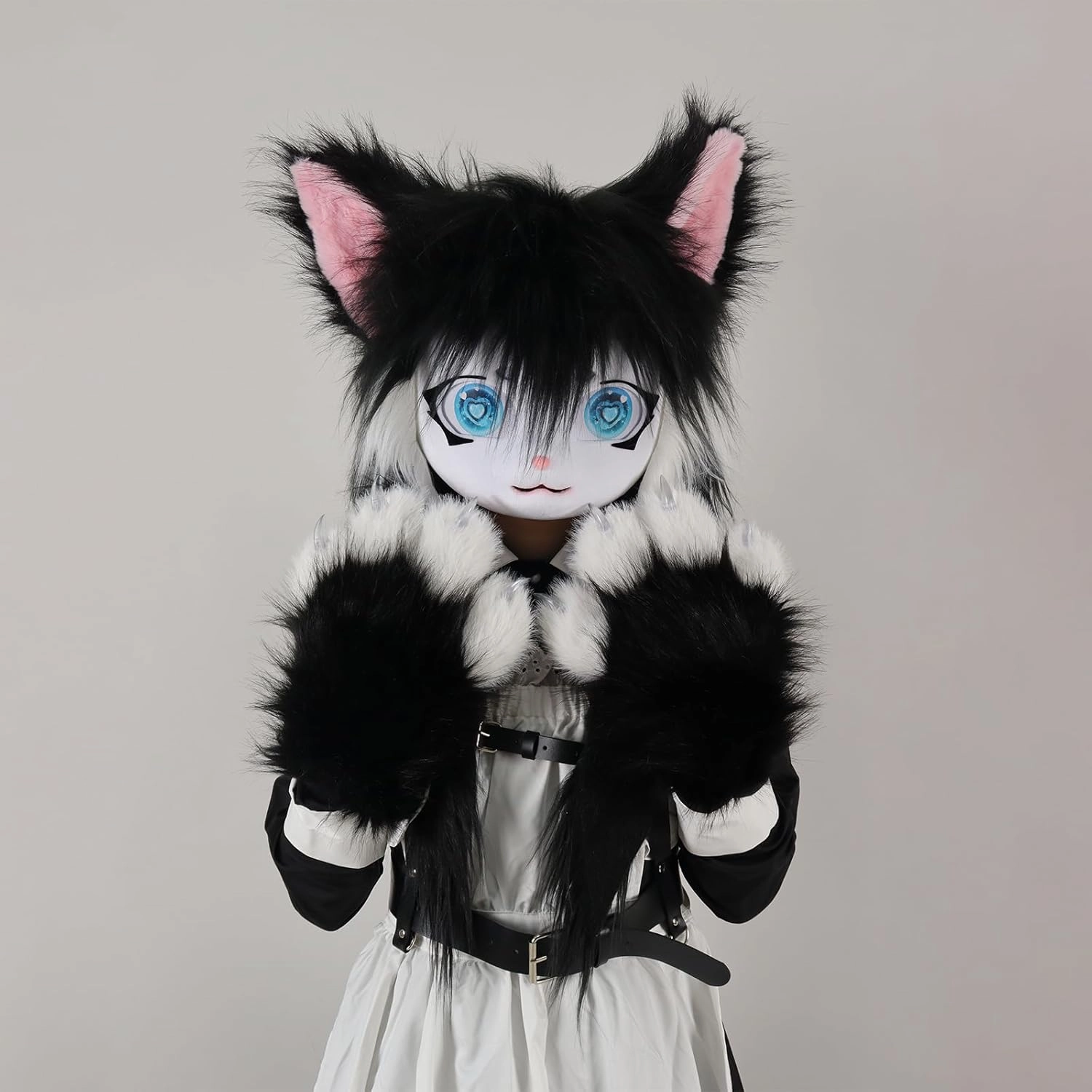 Cat Paw Mittens Gloves Furry Shoes Fursuit Animal Head Mask Halloween Masquerade Cosplay Costume Accessories Set