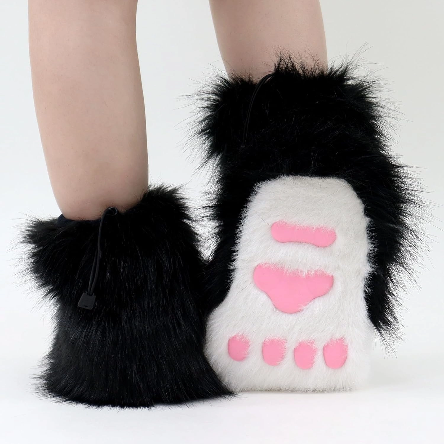 Cat Paw Mittens Gloves Furry Shoes Fursuit Animal Head Mask Halloween Masquerade Cosplay Costume Accessories Set