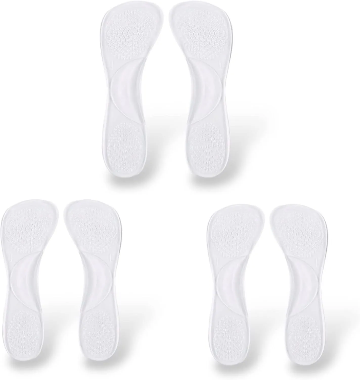 CB 3-Pairs Silicone Gel Invisible Slim Inserts Liners, Ball of Foot & Arch Support Insoles, Arch Pain Foot Heel Pain Relief, 3/4 Length for Women Shoes High Heel Shoes 5-7, Clear