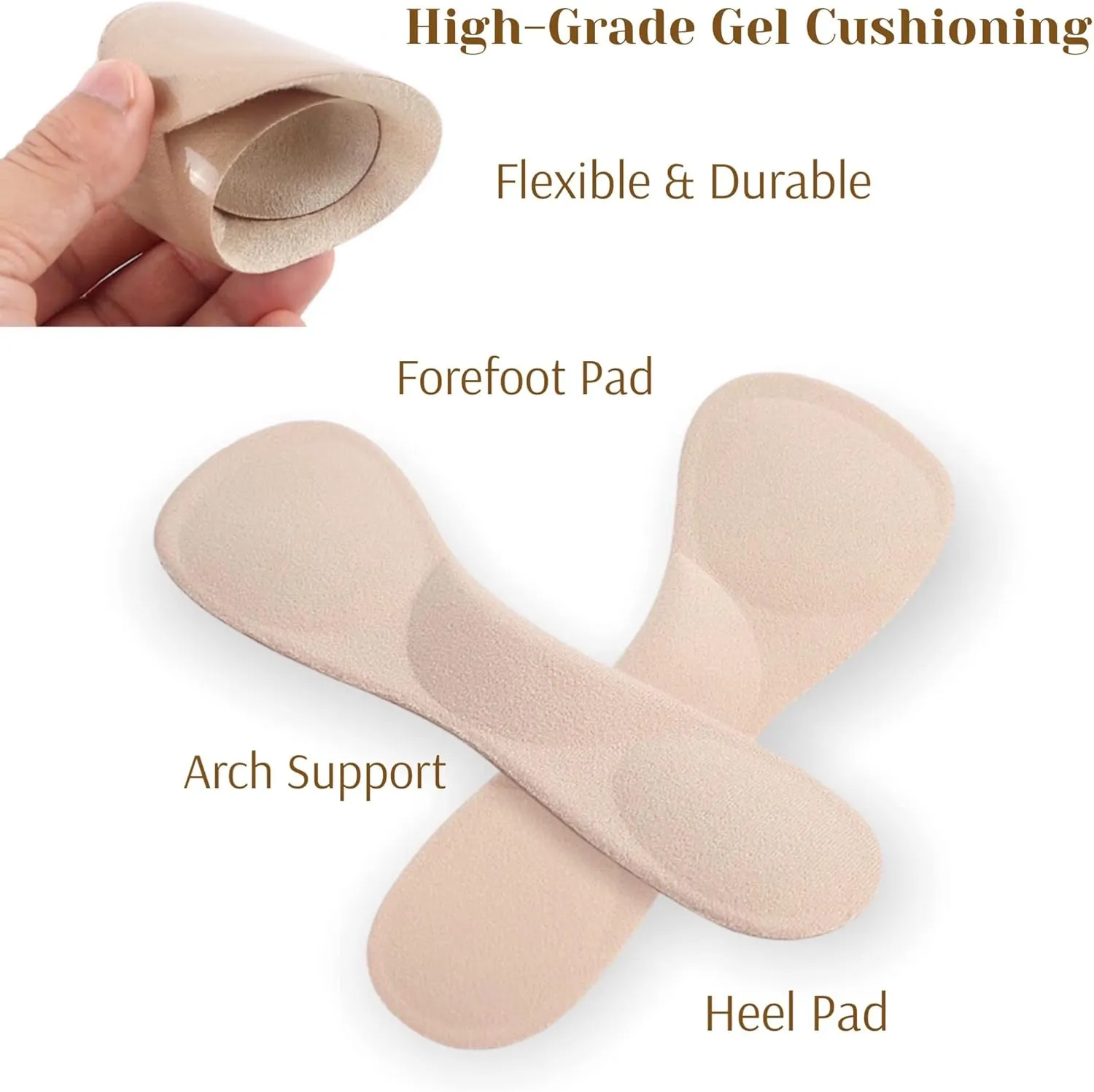 CB 3-Pairs Silicone Gel Invisible Slim Inserts Liners, Ball of Foot & Arch Support Insoles, Arch Pain Foot Heel Pain Relief, 3/4 Length for Women Shoes High Heel Shoes 5-7, Clear