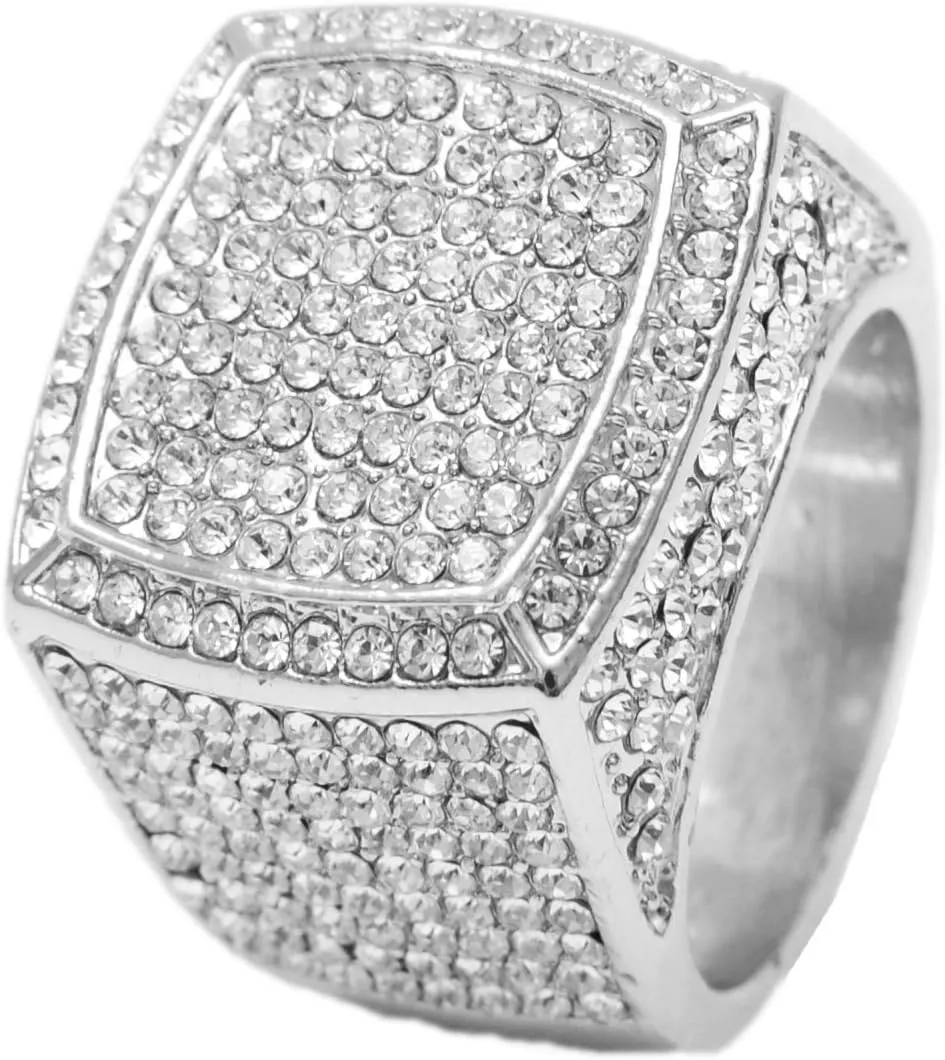 Charles Raymond Bling-ed Out Diamonds Shining Everywhere Hip Hop Sq Watch Cuban Bracelet with Ring Set-L0513