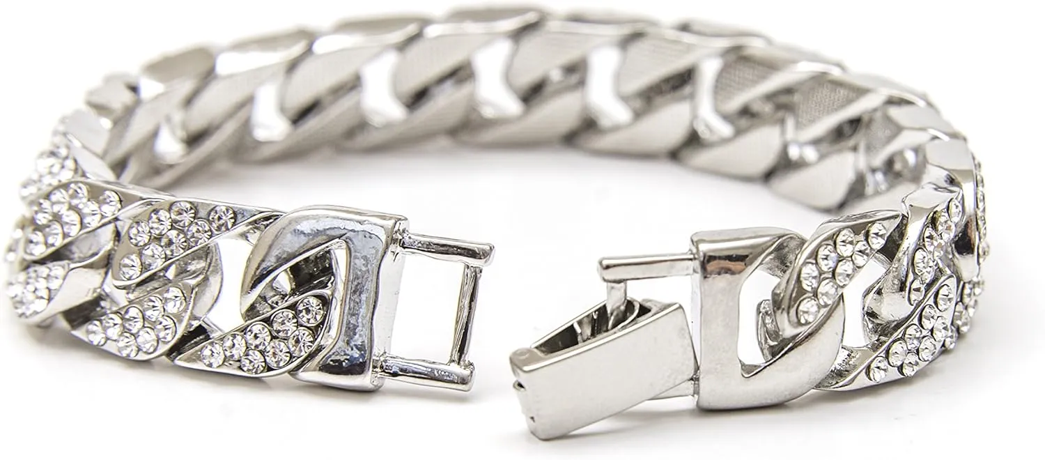 Charles Raymond Bling-ed Out Diamonds Shining Everywhere Hip Hop Sq Watch Cuban Bracelet with Ring Set-L0513