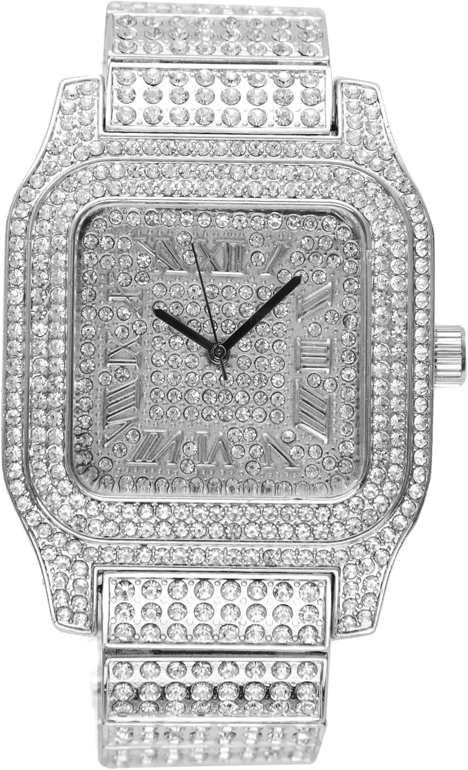 Charles Raymond Bling-ed Out Diamonds Shining Everywhere Hip Hop Sq Watch Cuban Bracelet with Ring Set-L0513