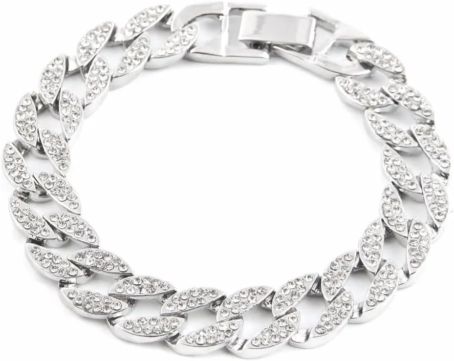 Charles Raymond Bling-ed Out Diamonds Shining Everywhere Hip Hop Sq Watch Cuban Bracelet with Ring Set-L0513