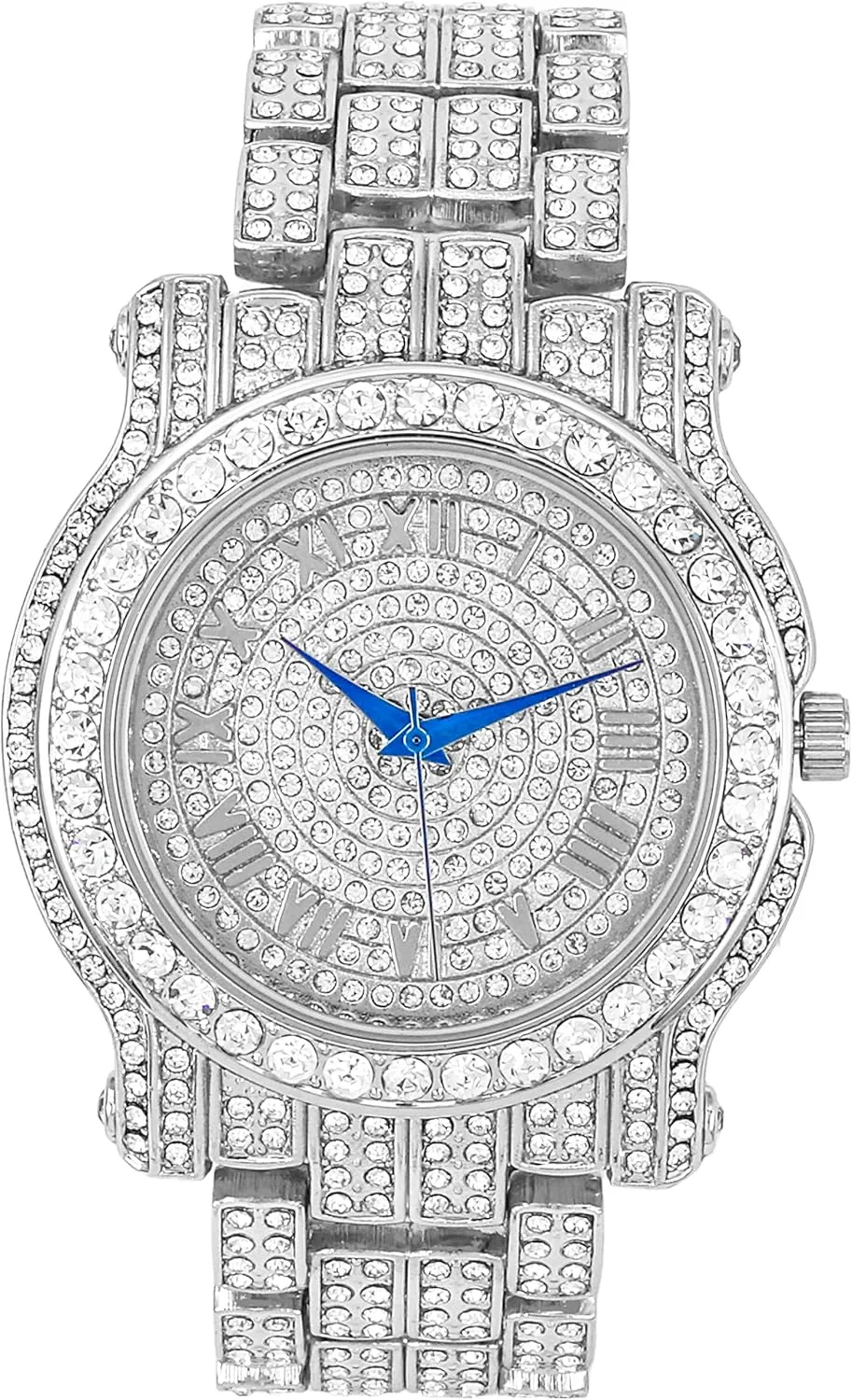 Charles Raymond Bling-ed Out Round Luxury Mens Watch w/Bling-ed Out Cuban Bracelet and Iced King Ring Set - L0504 BR 3pc Set