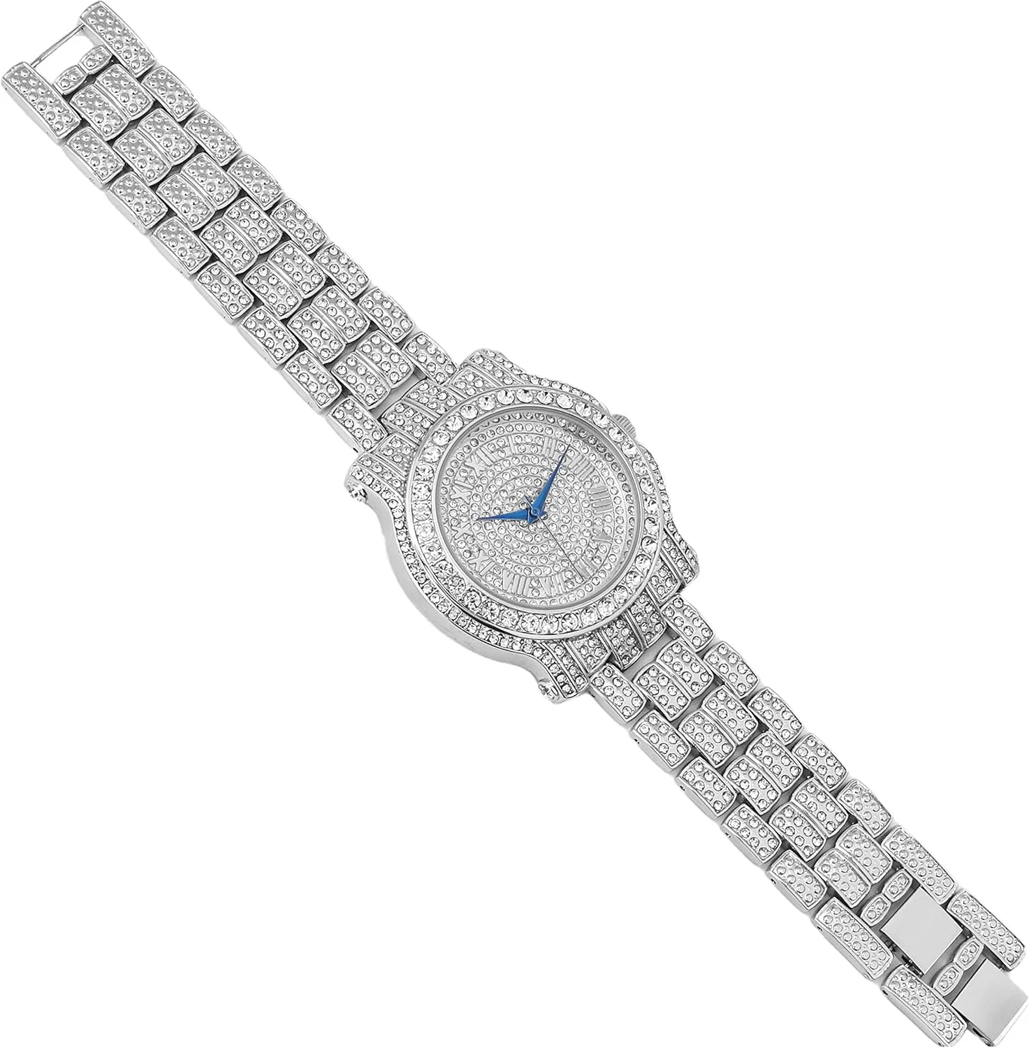 Charles Raymond Bling-ed Out Round Luxury Mens Watch w/Bling-ed Out Cuban Bracelet and Iced King Ring Set - L0504 BR 3pc Set
