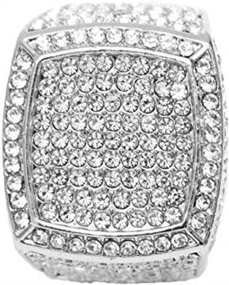 Charles Raymond Bling-ed Out Round Luxury Mens Watch w/Bling-ed Out Cuban Bracelet and Iced King Ring Set - L0504 BR 3pc Set
