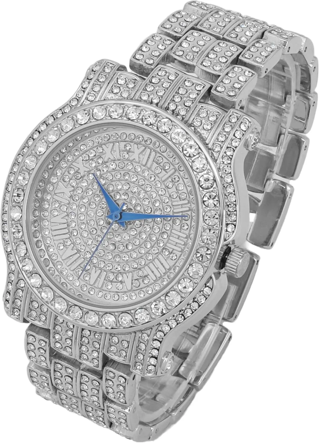 Charles Raymond Bling-ed Out Round Luxury Mens Watch w/Bling-ed Out Cuban Bracelet and Iced King Ring Set - L0504 BR 3pc Set