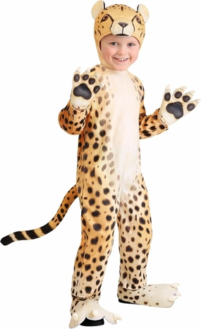 Cheerful Cheetah Toddler Costume Jumpsuit with Tail, Headpiece, Mitts, and Shoe Covers