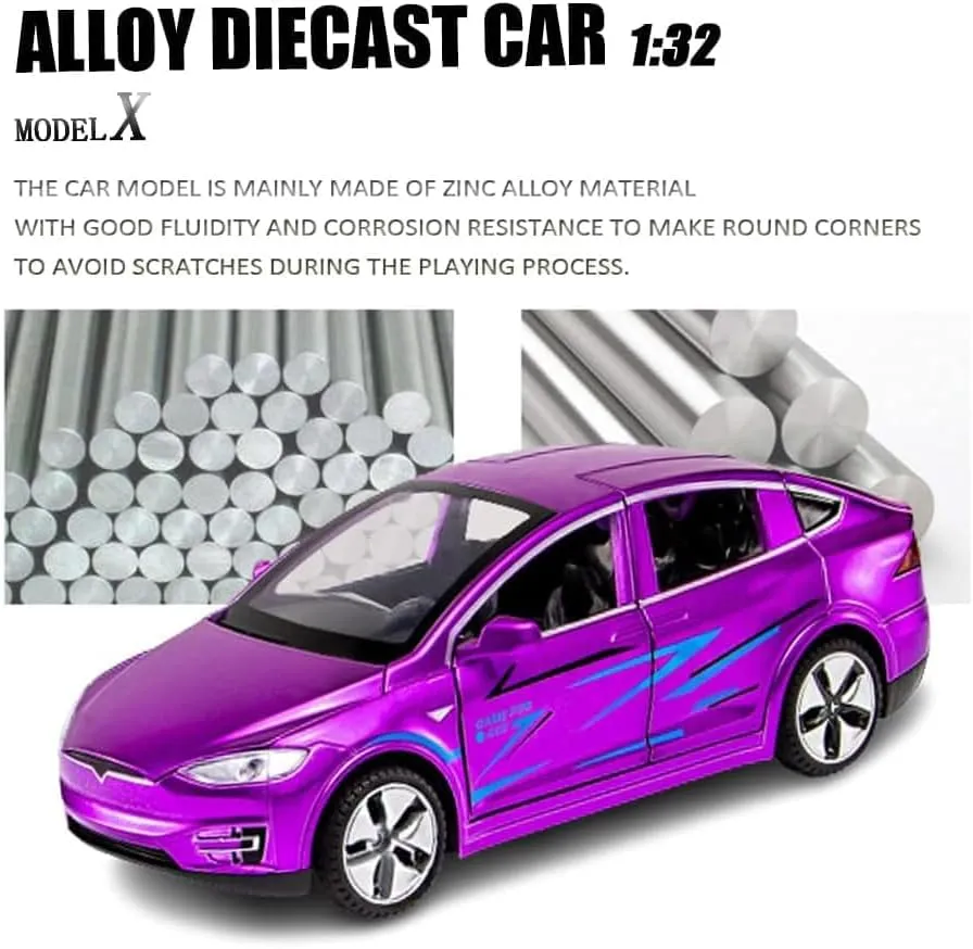 chengchuang Car Model X 1:32 Scale Alloy Diecast Pull Back Electronic Toys with Lights and Sound, Mini Vehicles Toys for Kids Gift Car Lovers Collection (Purple)
