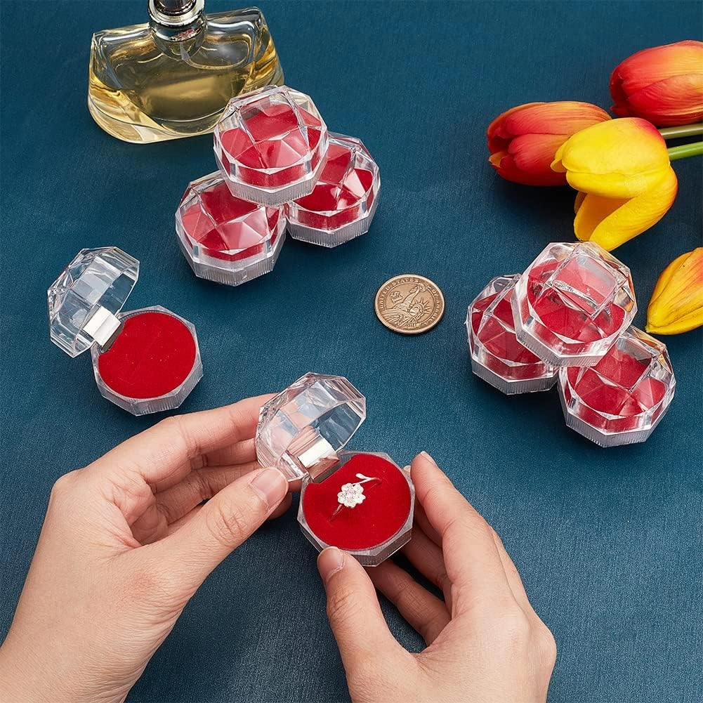 CHGCRAFT 40Pcs Red Transparent Plastic Ring Boxes Crystal Earrings Jewelry Storage Boxes with Foam for Storing Rings Jewelry Earrings Wedding Proposal Valentine's Day, 1.5×1.5 Inch
