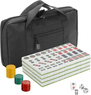 Chinese Mahjong Tile Set,144 Tiles White Green Melamine Tiles with Carrying Travel Case,Complete Majong Majiang, Mah Jonng Game Set