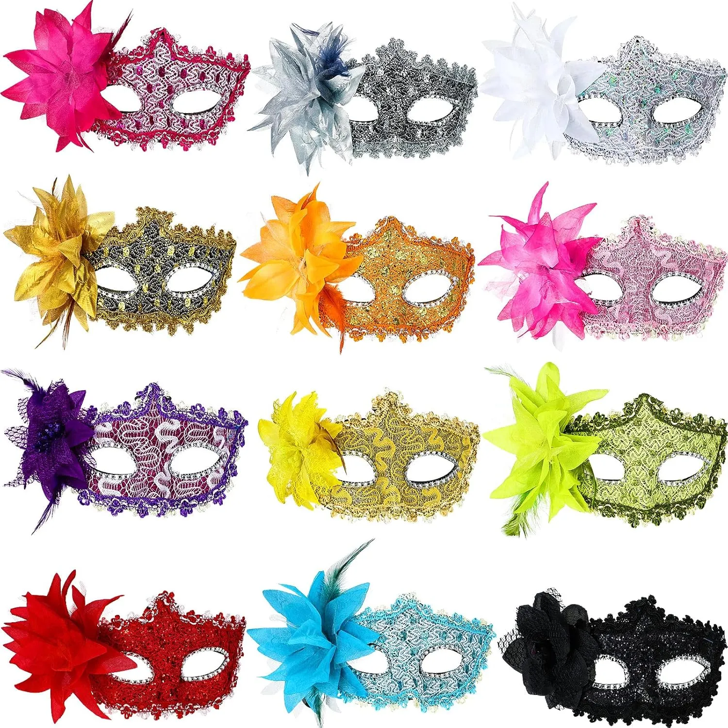 Chivao 12 Pieces Masquerade Mask Women Venetian Ball Prom Half Vintage Masks for Mardi Gras Carnival Fancy Dress Party