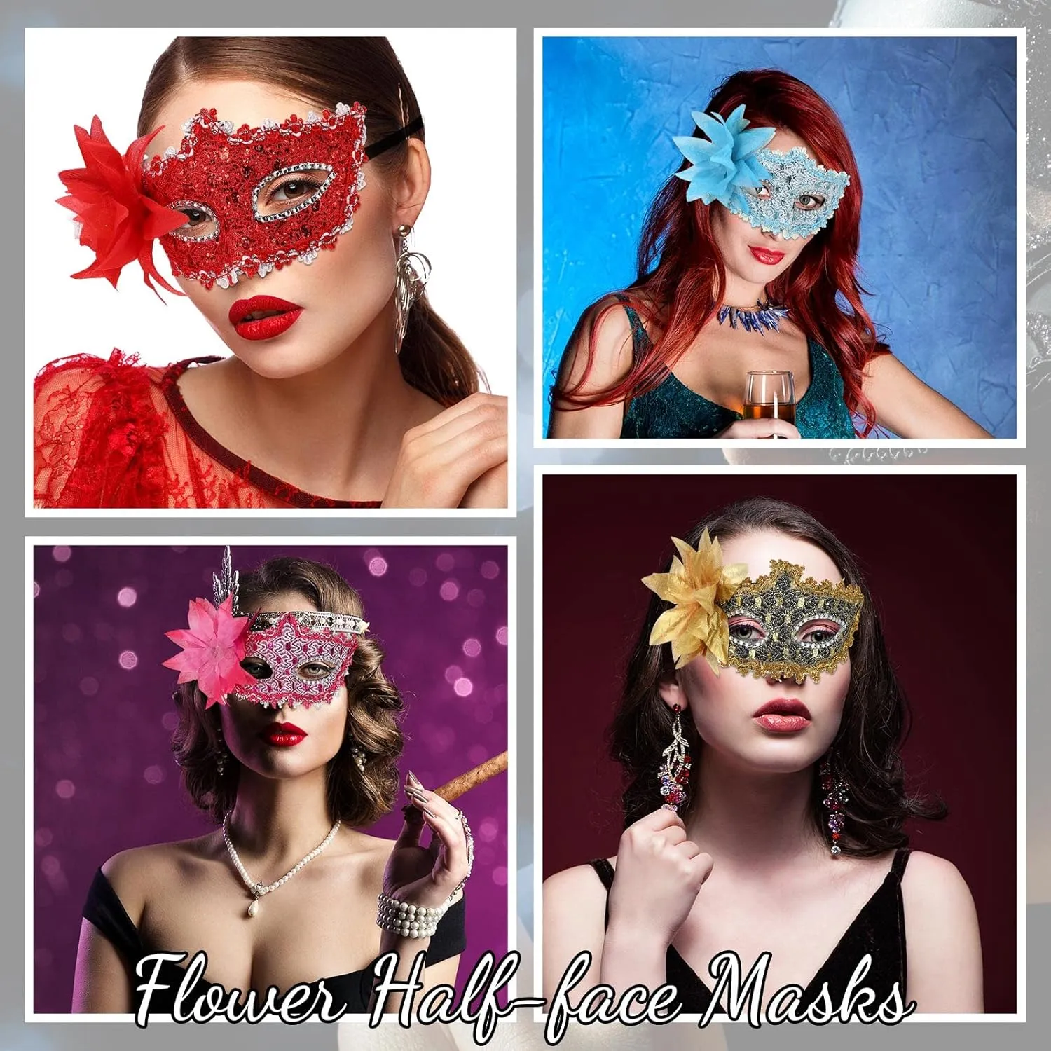 Chivao 12 Pieces Masquerade Mask Women Venetian Ball Prom Half Vintage Masks for Mardi Gras Carnival Fancy Dress Party