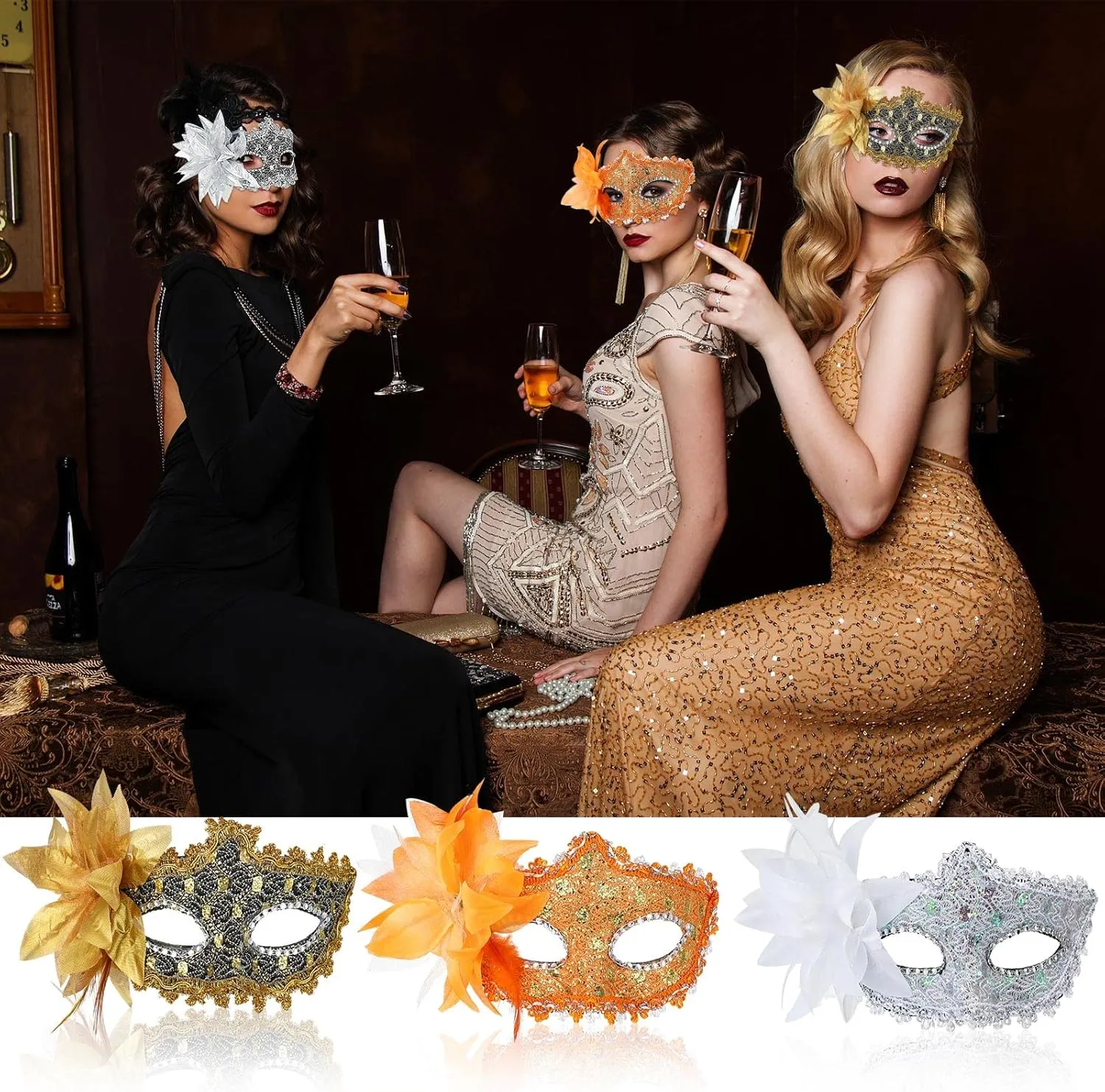 Chivao 12 Pieces Masquerade Mask Women Venetian Ball Prom Half Vintage Masks for Mardi Gras Carnival Fancy Dress Party